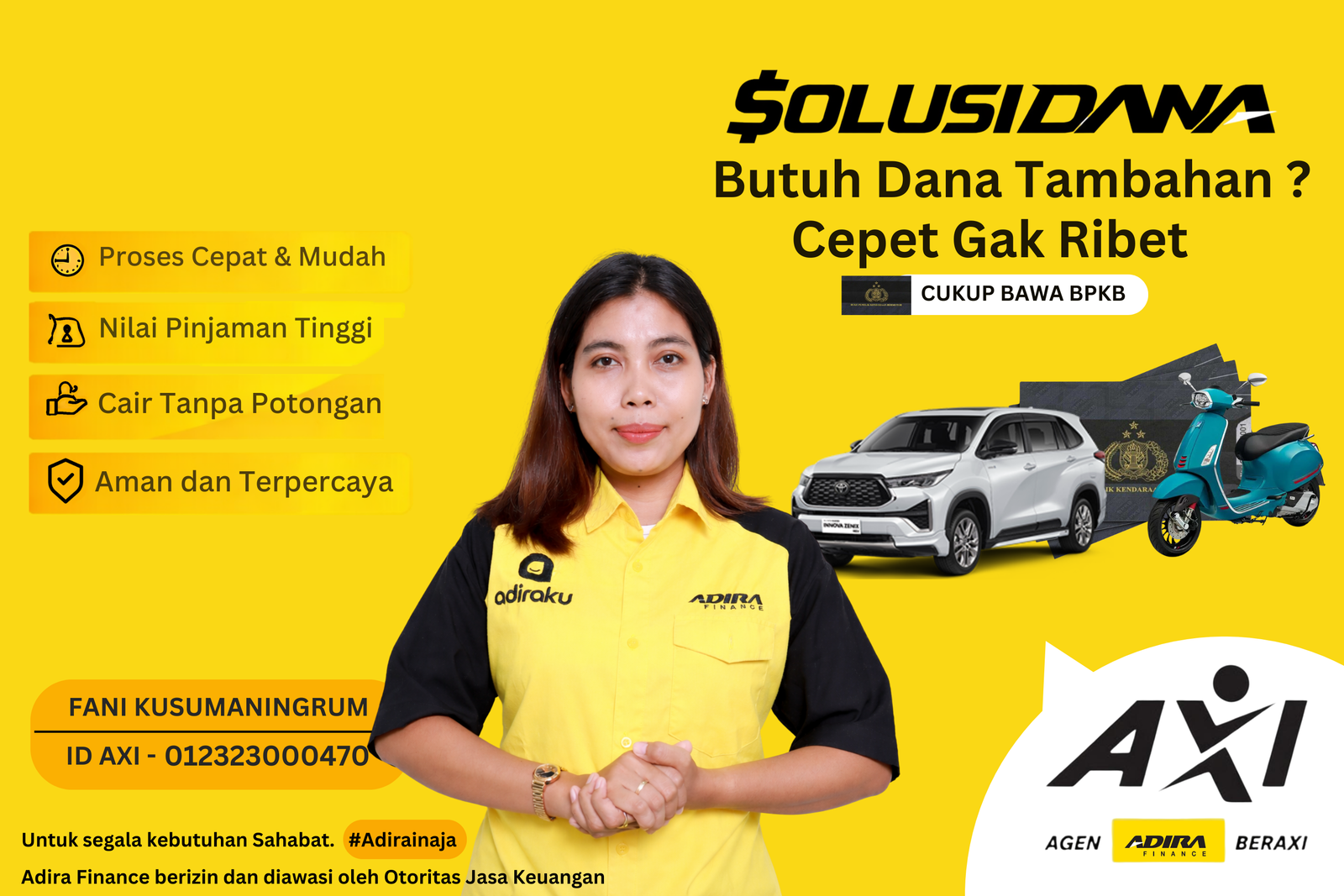 Ilustrasi proses gadai BPKB mobil dan motor di Adira Finance yang cepat, aman, dan terdaftar OJK